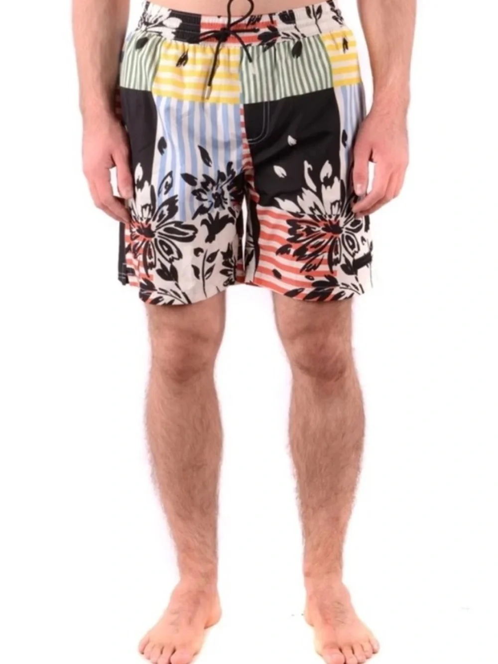 Burberry Floral Plaid Patchwork Printed Multicolor Stripe Swim Trunk Size Medium